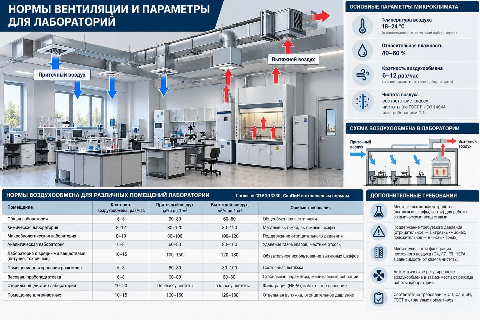 Вентиляция лабораторий по типам